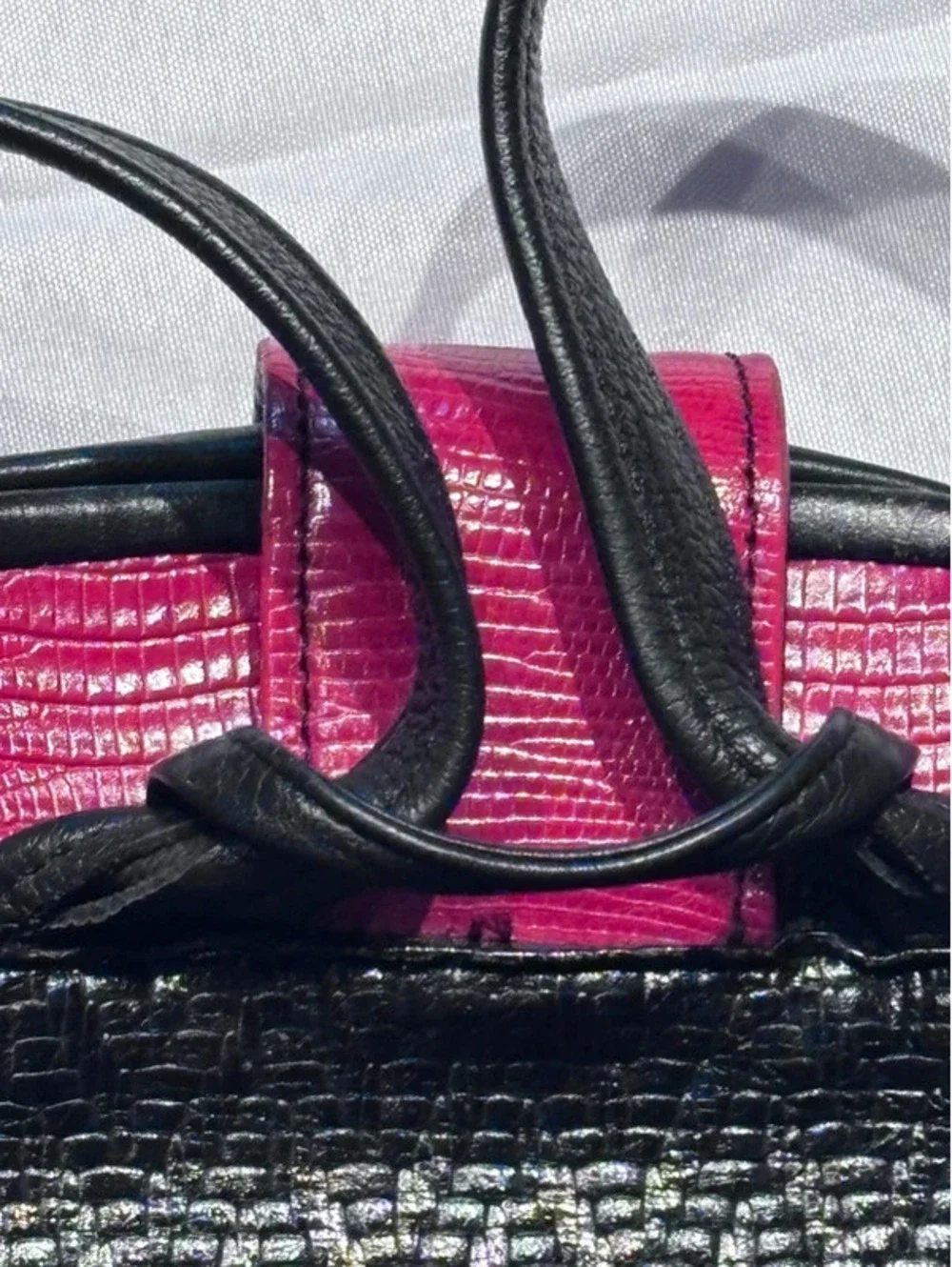 A Vintage Roche Leather 2002 Fuchsia & Black Textured Backpack